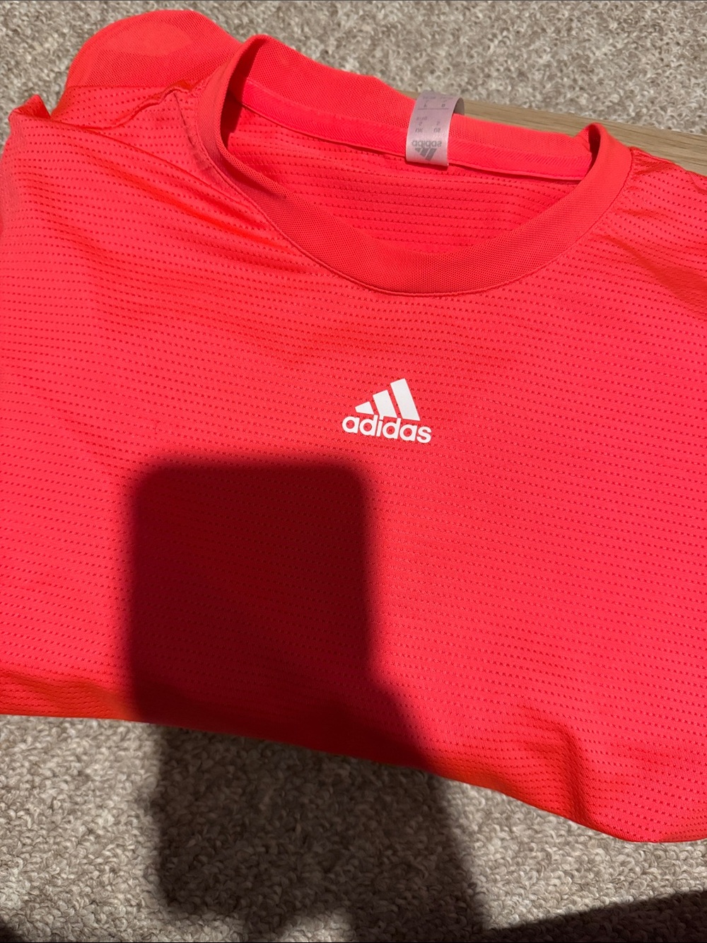 adidas Neon Coral Athletic Tee with White Logo